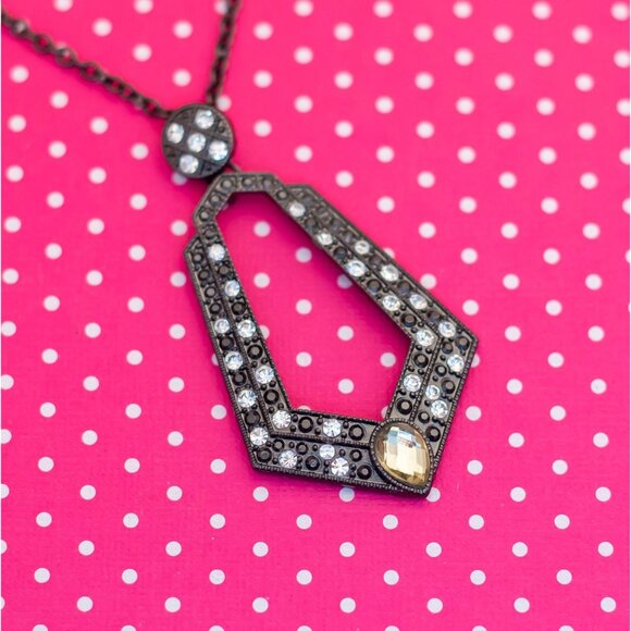Vintage Unique Geometric Precious Rhinestones Necklace 18 inch - P19 - Picture 1 of 3